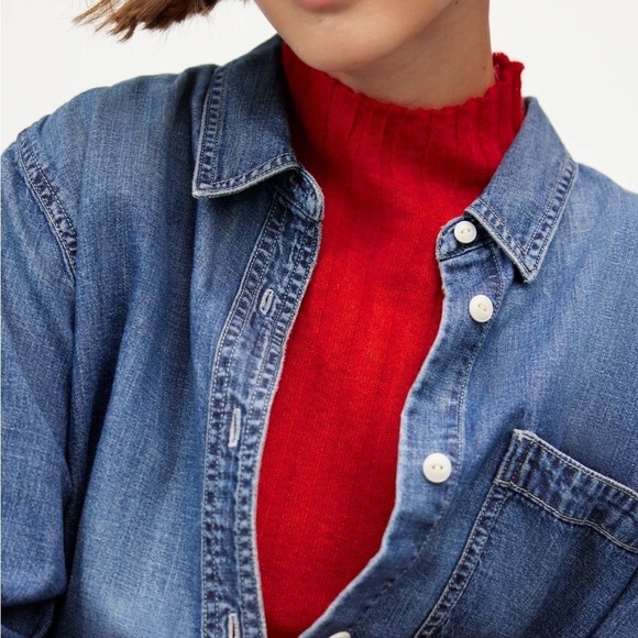 Madewell Alpaca-Blend Mockneck Sweater in Bright Cherry Red size M NWT NO041 - Picture 4 of 13